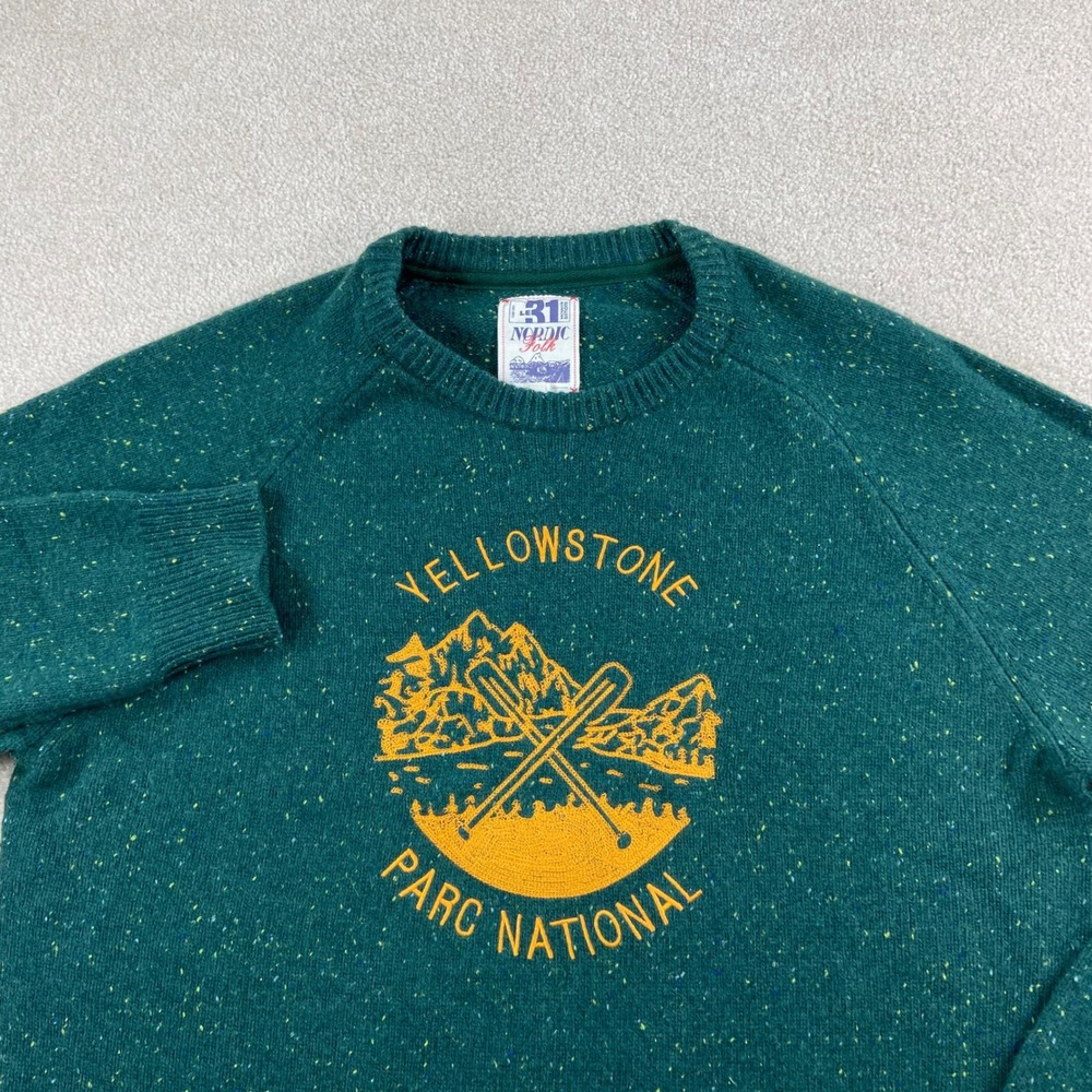 Le 31 Simons Yellowstone National Park Sweater Mens XL Green Lambswool Nordic
